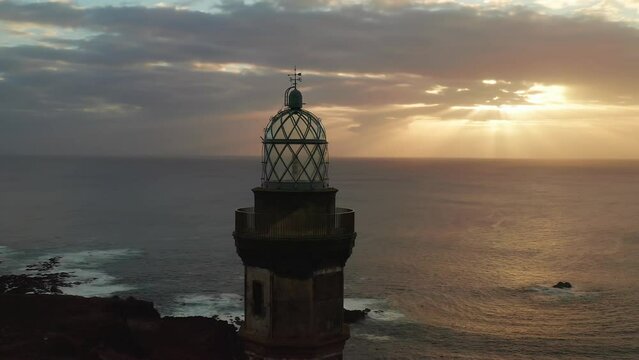 capelinhos lighthouse aerial view in faial island azores