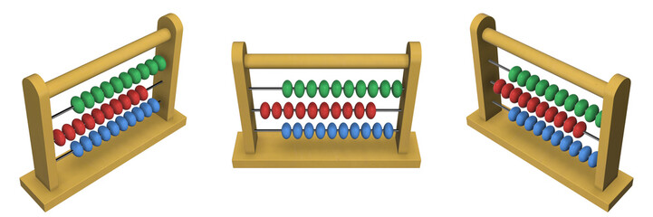 abacus on transparent background, left, front and right view (3d render)