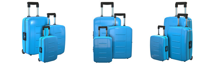 trolley bag on transparent background, left, front and right view (3d render)