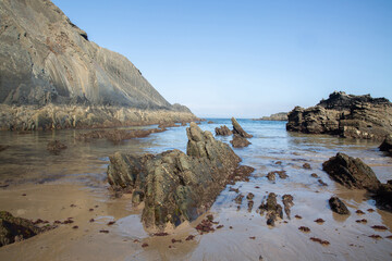 Shoreline and Rocks at Odeceixe Beach; Algarve; Portugal