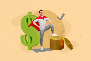 Cartoon picture image collage artwork sketch of happy positive guy successful finished task...