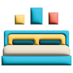3D illustration double bed in hotel set