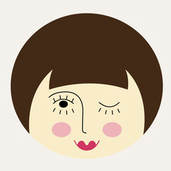 Obraz na płótnie Canvas Feminine look, abstract personage, mascot design, funny face, cute icon.