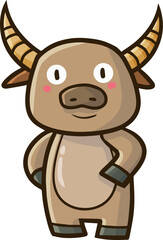 Funny and cute standing brown cow cartoon character