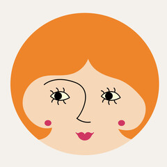 Feminine look, abstract personage, mascot design, funny face, cute icon.