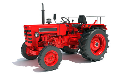 Farm Tractor 3D rendering on white background