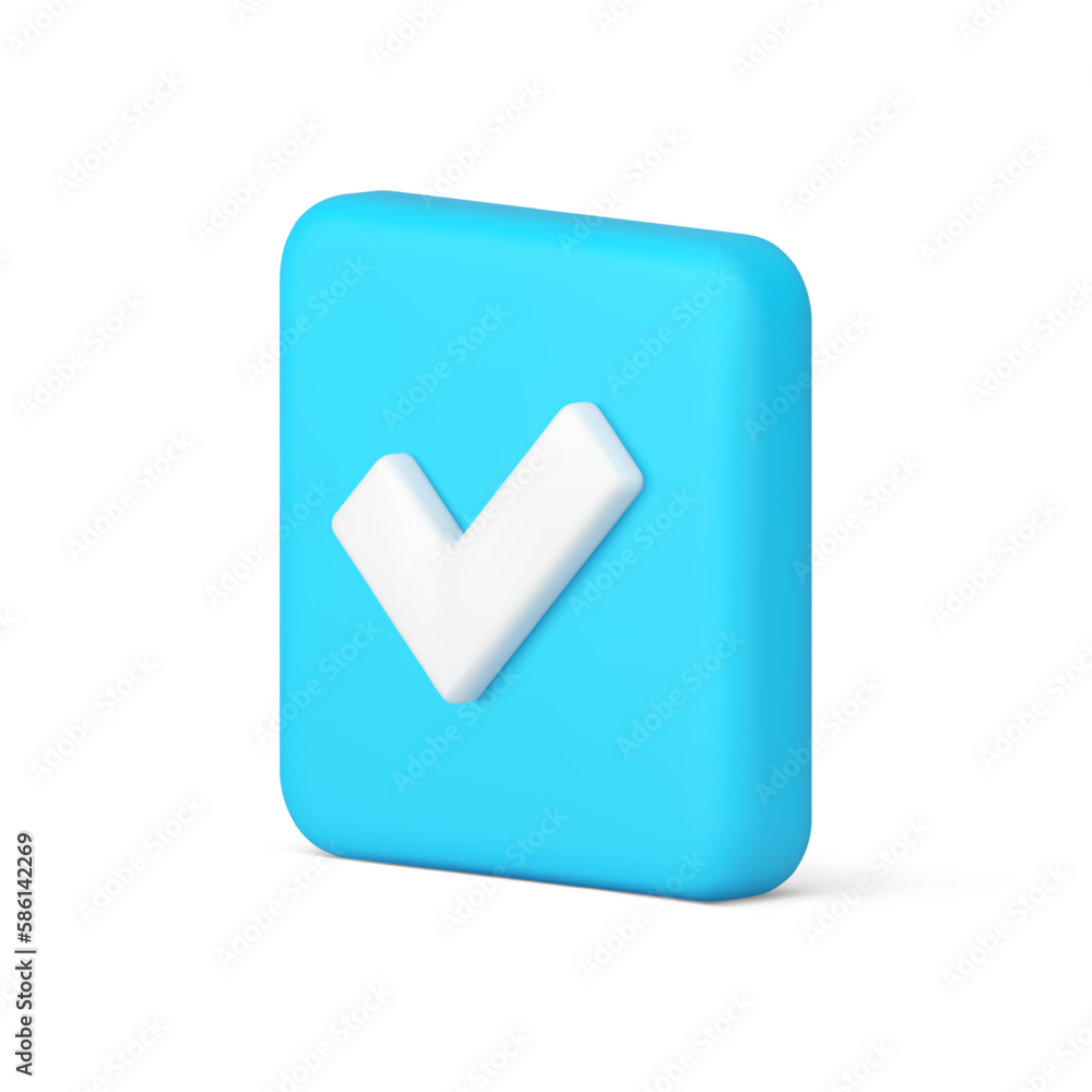 Poster checkmark approved done agreement confirmation correct choice button 3d icon realistic vector