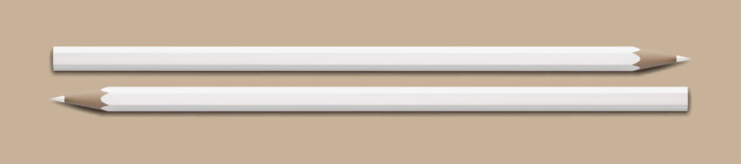 White pencil on sandpaper realistic 3d render vector flatlay office brand mockup. Color school drawing stationary, paint supplies