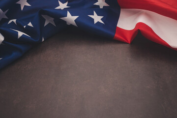 Part of the American flag is on a vintage background with copy space for text
