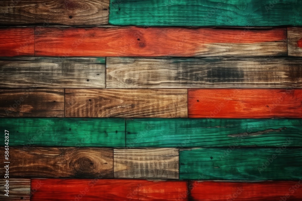 Poster illustration of multi-colored wooden planks arranged in a pattern created with generative ai technol