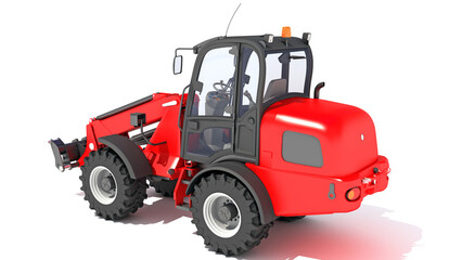 Wheel Loader heavy construction machinery 3D rendering on white background