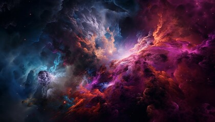 Naklejka na ściany i meble Purple Blue Red nebulas in space, Generative IA