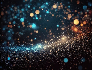 Dark blue and glow particle abstract background Blurry bokeh background with sparkles, particles and glitter created with Generative AI technology