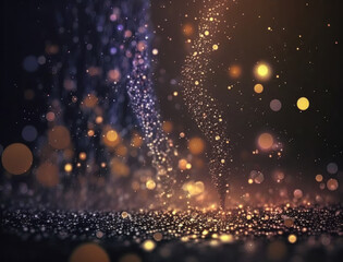 Obraz premium Dark blue and glow particle abstract background Blurry bokeh background with sparkles, particles and glitter created with Generative AI technology
