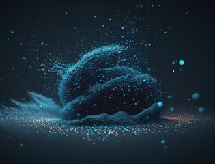 Dark blue and glow particle abstract background Blurry bokeh background with sparkles, particles and glitter created with Generative AI technology