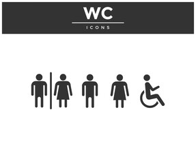 Toilet icons set. Toilet signs, WC signs, bathroom symbol vector design and illustration.
