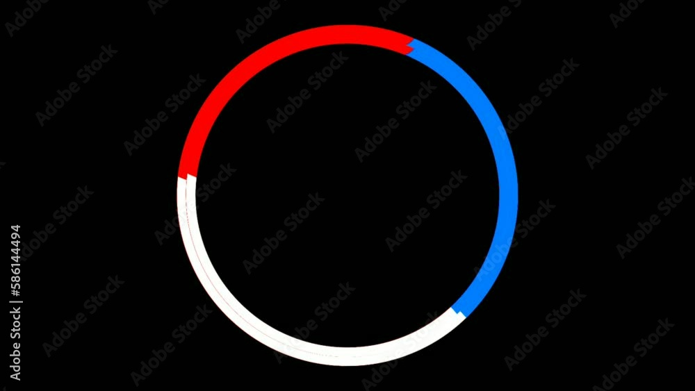 Poster Animation cartoon rotating circle border motion graphics red blue white color for video elements overlay on black background.4K animated