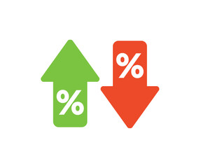 Percentage arrow up and down icon. Finance interest rate sign business concept. Growth profit icon vector design and illustration.

