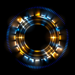 Abstract luminous round frame. Glowing disk with bright reflection. Portal with light effect.