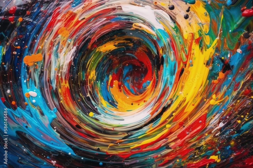 Poster vibrant and dynamic abstract painting with colorful swirls created with generative ai technology