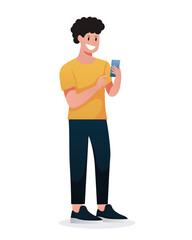 man using smartphone isolated illustration