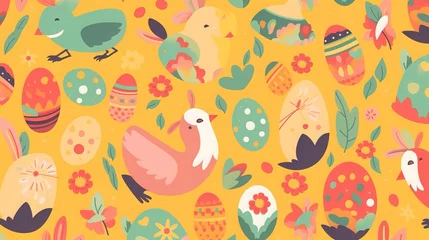 Muurstickers Simple Seamless Doodle Easter Themed Pattern - Generative AI © ImageMaster
