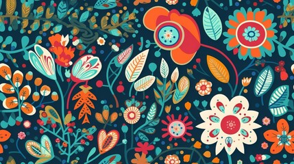 Naklejka premium Flower pattern, illustration, folk art, graphic design, illustration, stock vector illustration - Generative AI