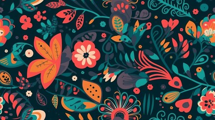 Flower pattern, illustration, folk art, graphic design, illustration, stock vector illustration - Generative AI