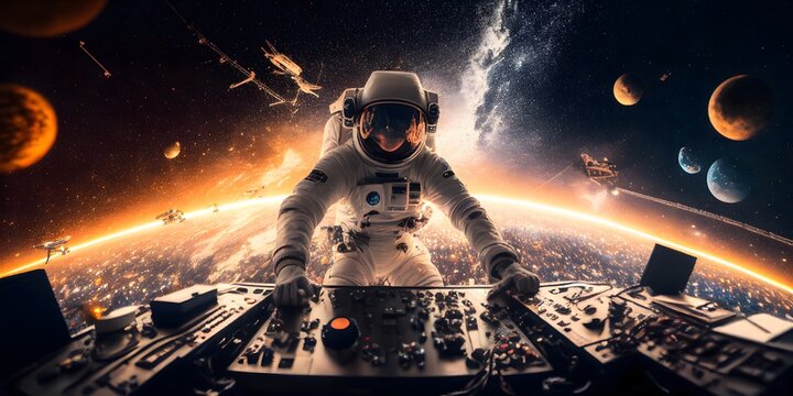 DJ image of an astronaut playing,digital illustration generative AI