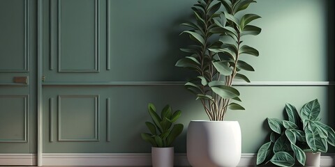 Modern classic green empty interior,digital illustration generative AI