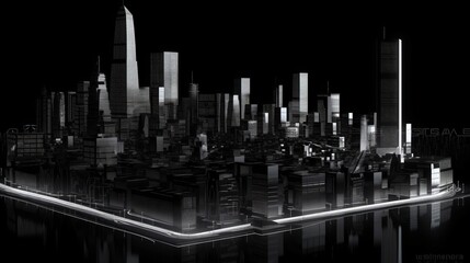 3d City In The Night, Black Background - Generative AI