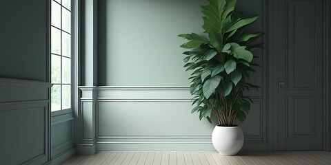 Modern classic green empty interior,digital illustration generative AI