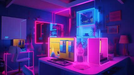 3d Game Station With Colorfull Light - Generative AI