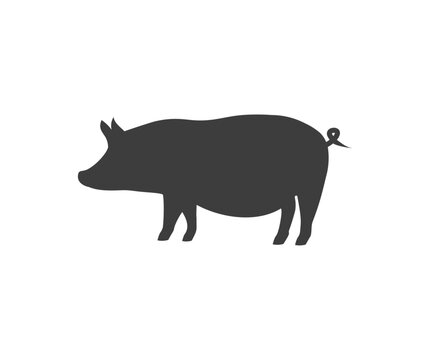 Pig Silhouette Icon Isolated On White Background. Pork, Pig Icon, Meat, Food, Farm, Pork, Piggy, Vector Design And Illustration.



