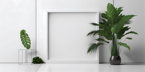 Frame mockup close up in empty interior,digital illustration generative AI