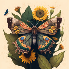 Butterfly and Sunflowers 5