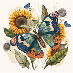 Butterfly and Sunflowers 4