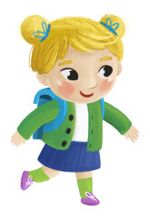 cartoon child kid girl pupil going to school learning childhood illustration for children