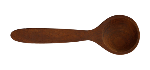 Wooden spoon front top view, png isolated on transparent background