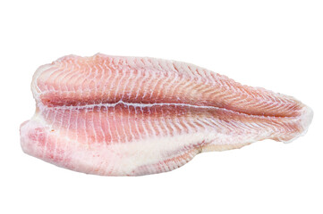 Frozen pangasius fish fillet.  Isolated, transparent background.