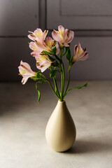 Alstroemeria pink flowers, abstract moody floral background