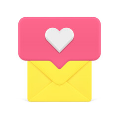 Like message love email yellow envelope social media network chat notification 3d icon vector