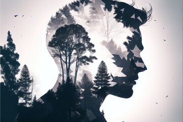 Celestial Portrait as a Human Head Imbued with the Splendor of the Forest Generated by AI