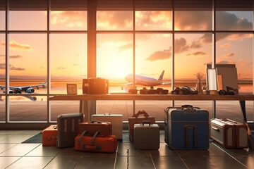 suitcase travel luggage in airport 3d render