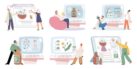 Herbal oils natural medicines. Scientist or doctor making alternative medicine herb, mortar, laboratory glassware plant in tube, flower. Doctor checking medicinal herbs. Herbal medicine. Drug research