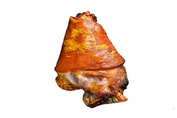 Roast pork knuckle with pink pepper and spices.  Isolated, transparent background.