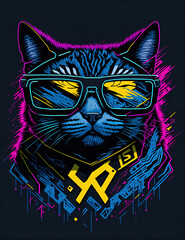 Colorful graffiti illustration of a cool cat wearing sunglasses. Highly detailed generated by AI