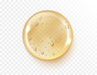 Fototapeta na wymiar Serum gel texture isolated on transparent background. Gold serum drop. Realistic Liquid gel with bubbles