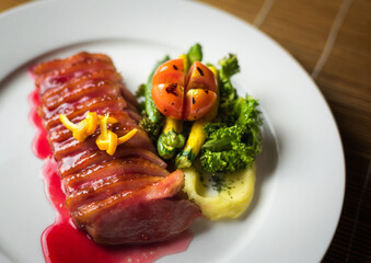 grilled steak with vegetables
