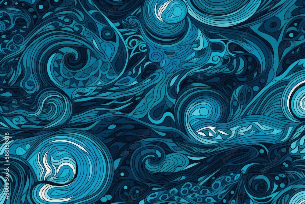 Poster blue abstract background with flowing swirls and bubbles created with generative ai technology